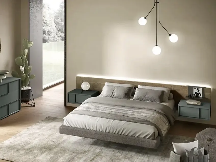 Letto Wall Panel P12 in impiallacciato rovere yuta di Moretti Compact Giorno Notte