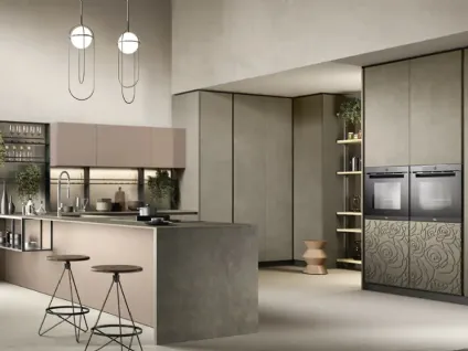 Cucina Moderna con penisola Mirage 02 in laccato e malta di Moretti Cucine