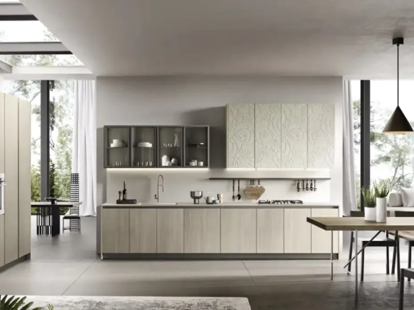 Cucina Moderna ad angolo Mirage 03 in melaminico e malta con decoro di Moretti Cucine